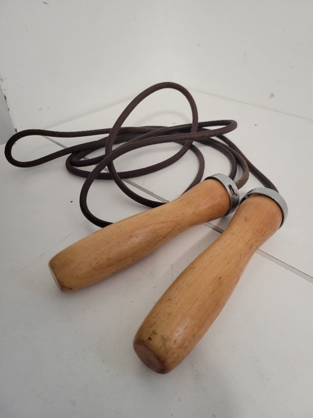 Vintage Wood handles and Leather Skipping Rope by Healthway Hollywood